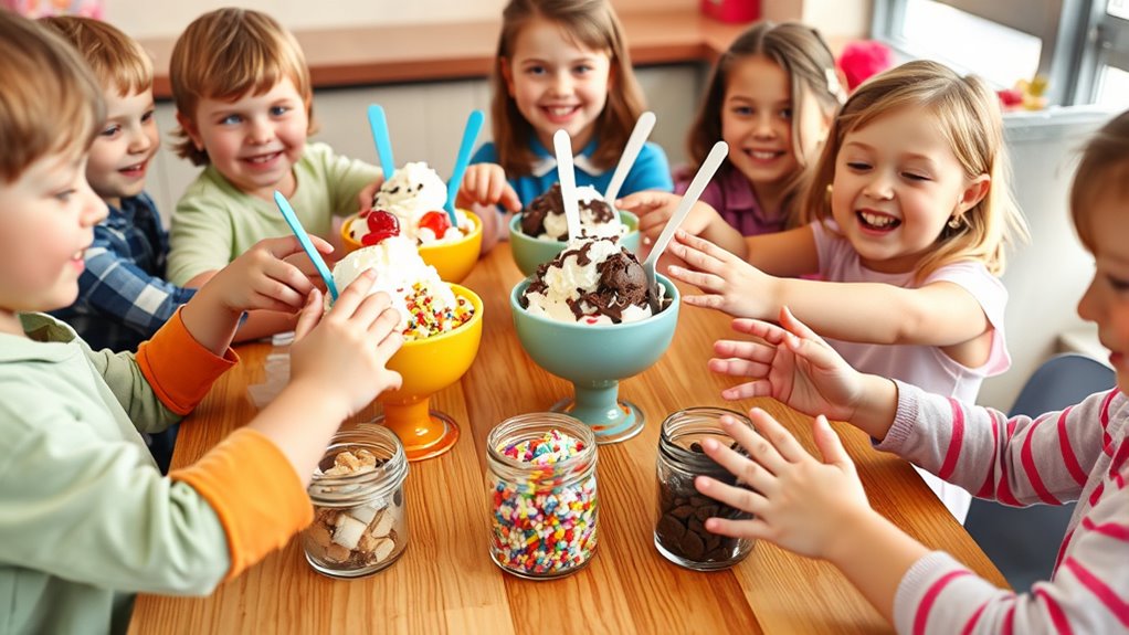kids customize colorful sundaes