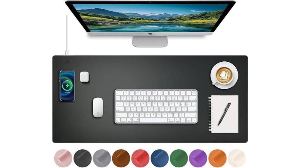 black desk mat with charger