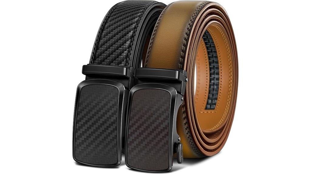 dual leather ratchet belts