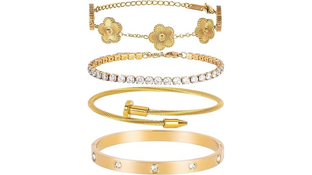 gold plated nail bangle set