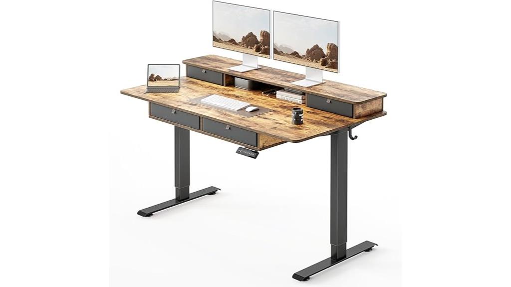 large adjustable desk with storage