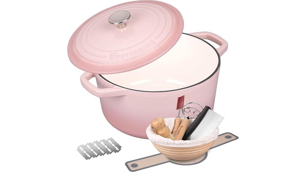 pink enameled dutch oven