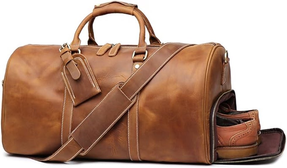 retro brown leather duffle