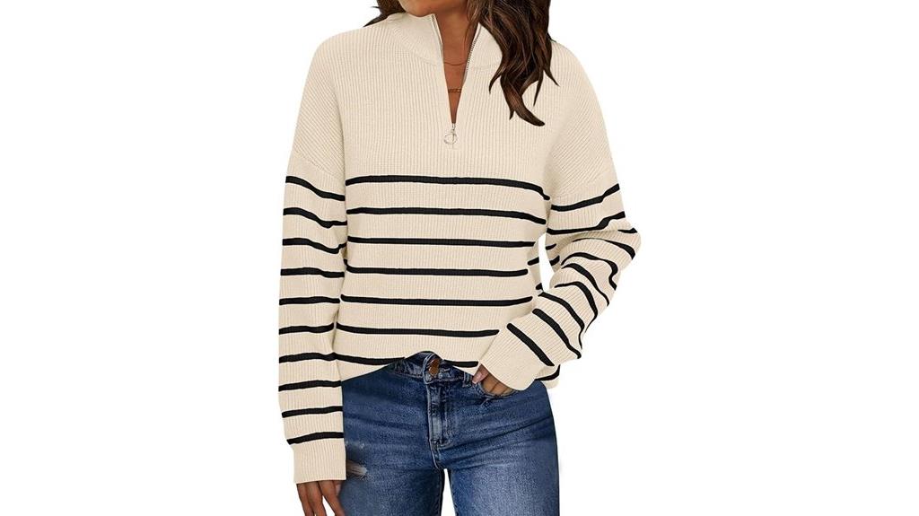 striped oversized quarter zip