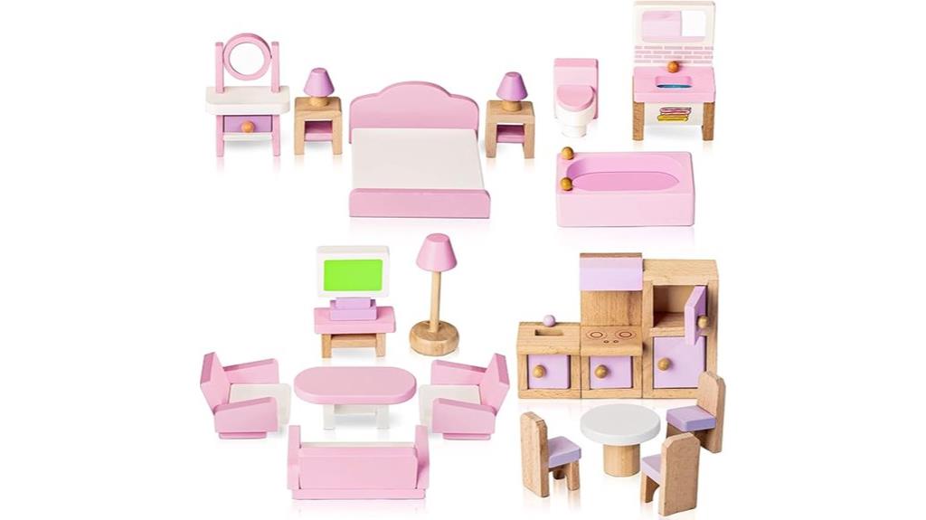 wooden 22 piece dollhouse furniture