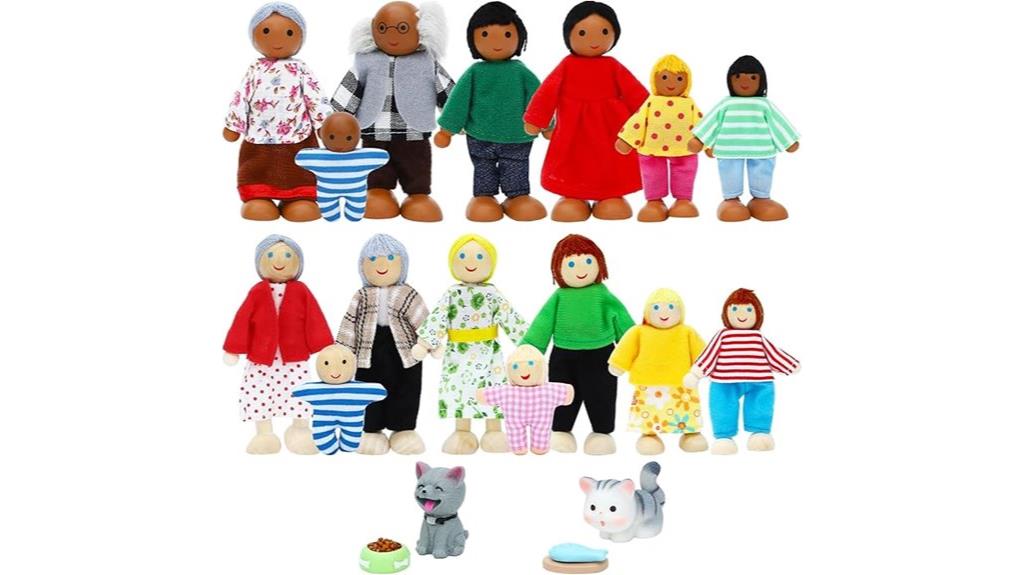wooden dollhouse family set