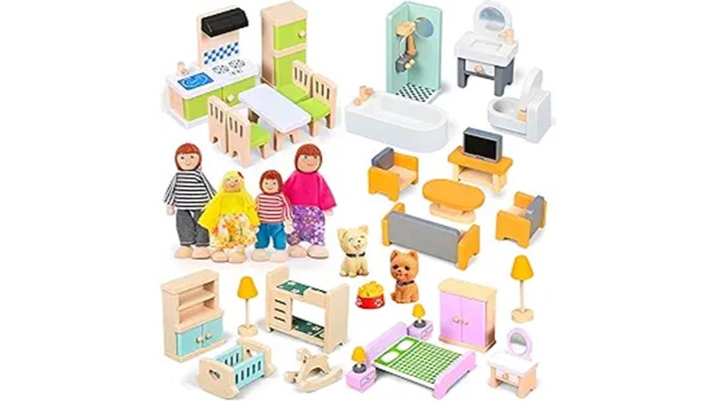 wooden dollhouse furniture set