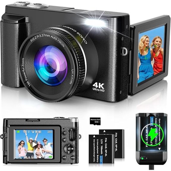 4K Digital Camera with 48MP Flip Screen Zoom