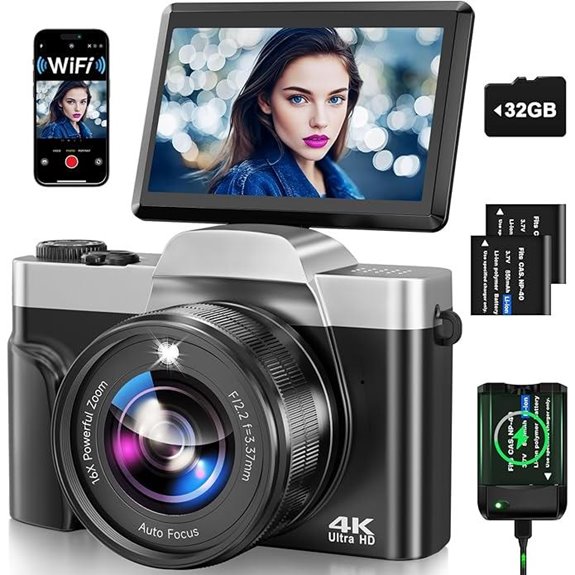4K Digital Camera with WiFi and Flip Screen