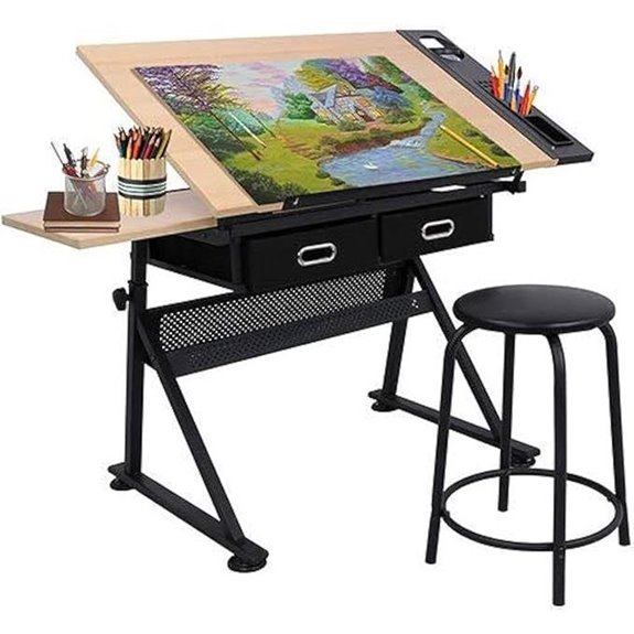 Drafting Table with Storage and Adjustable Top