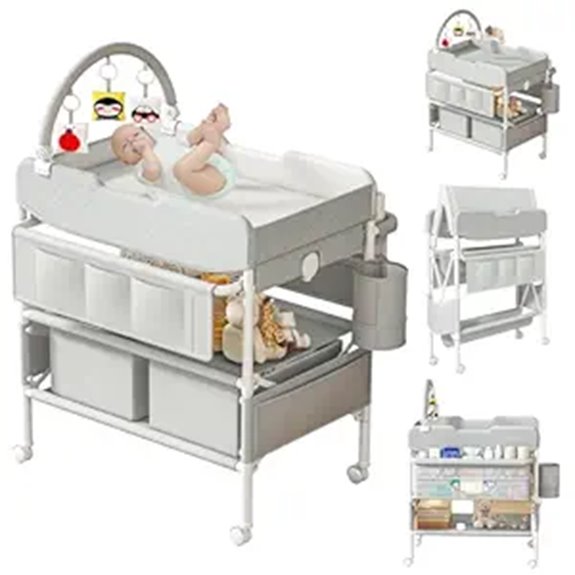 Portable Baby Changing Table with Storage and Adjustable Height
