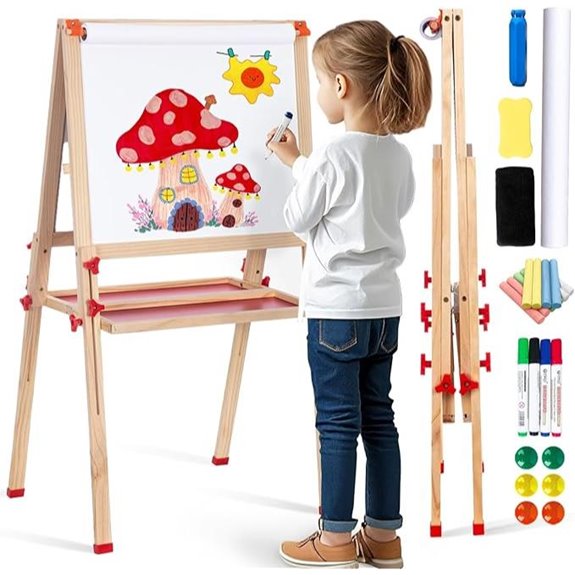 Wooden Adjustable Kids Easel with Paper & Accessories