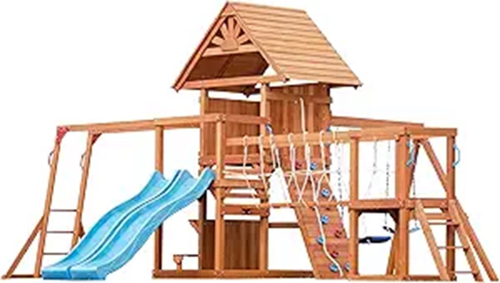 Dolphin Playground Swing Set with Slides and Climbing Wall
