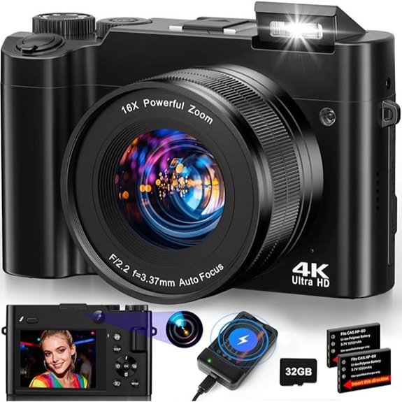 4K 64MP Vlogging Camera with Dual-Lens and Flash