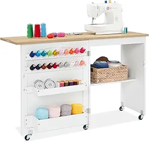 Best Choice Folding Sewing Table with Storage and Wheels