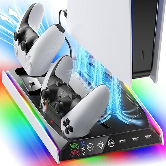PS5 Console Cooling Stand with Dual Charging & RGB Light