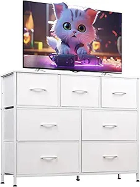 WLIVE 7-Drawer Dresser & TV Stand with Steel Frame