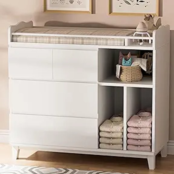 Nursery Dresser with Changing Table White 4 Drawers