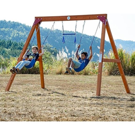 Dolphin Backyard Wooden Swing Set with Trapeze and Swings
