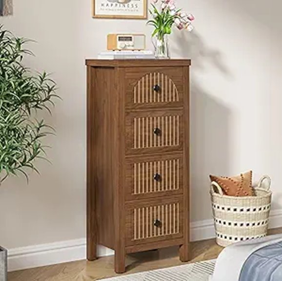 4-Drawer Wood Dresser with Fluted Panels