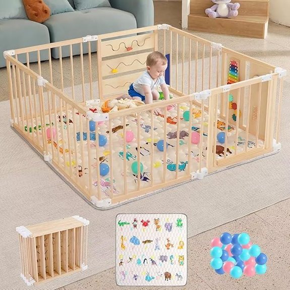 Foldable Wooden Baby Playpen with Soft Mat