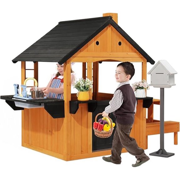 JOYMOR Kids Wooden Outdoor Playhouse with Accessories