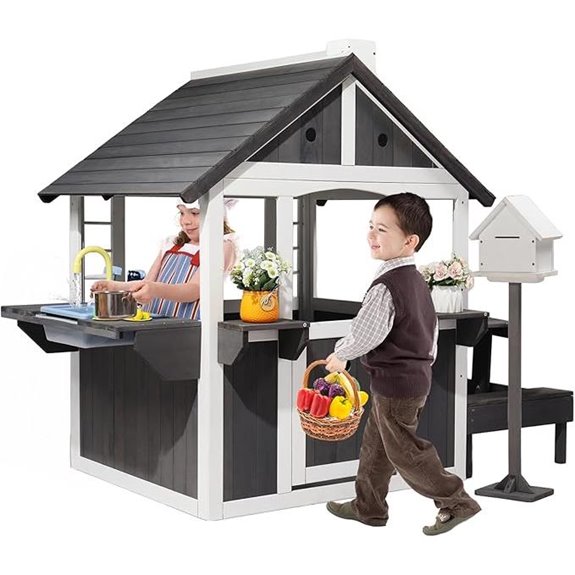 JOYMOR Kids Wooden Playhouse with Accessories