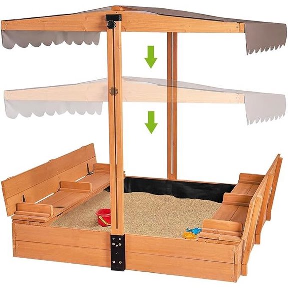 Kids Wooden Sandbox with Canopy and Benches