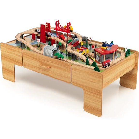 Costzon 2-in-1 Wooden Train Table with Storage