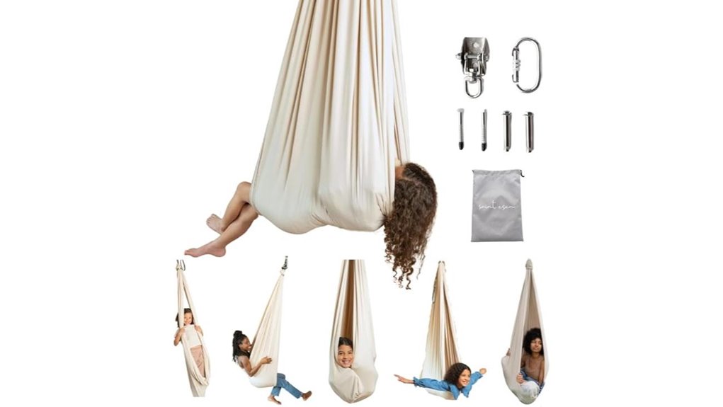 beige sensory swing with swivel