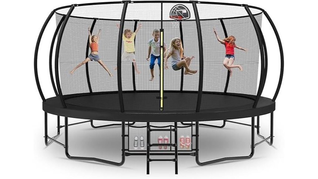 large outdoor trampoline with safety enclosure