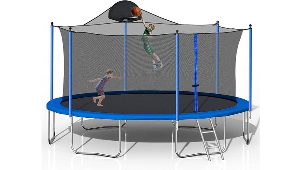 large trampoline with hoop