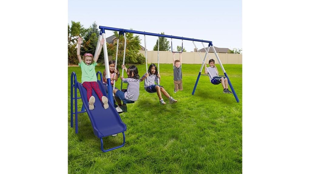 metal swing set with slide
