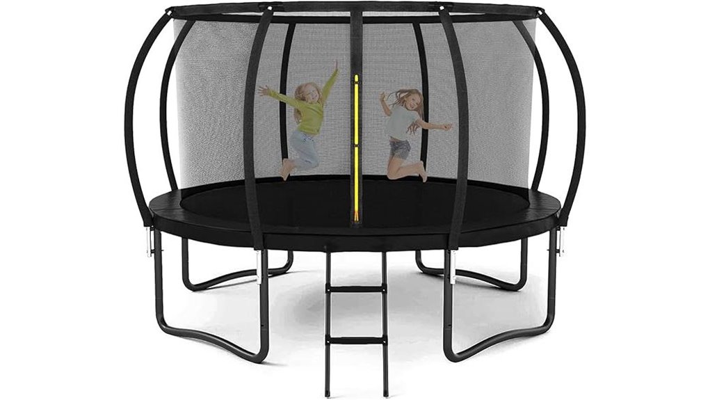 trampoline with basketball and sprinkler