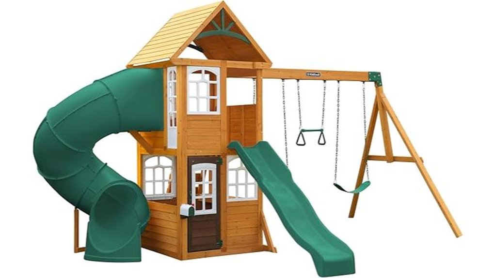 wooden playset with slide