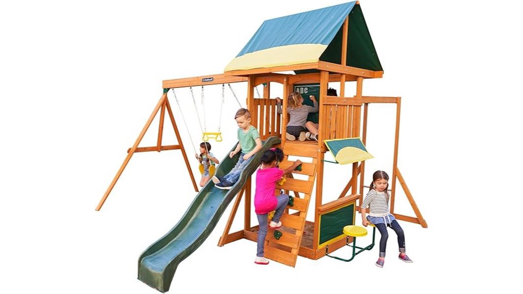 wooden swing set with caf