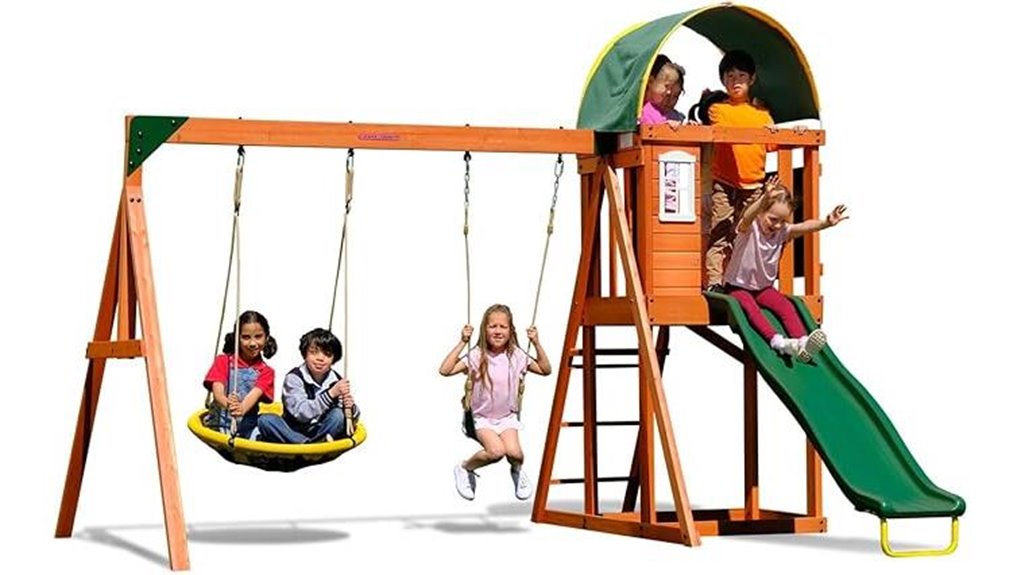 wooden swing set with slide